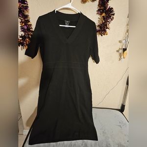 Ann Taylor Factory Little Black V-Neck Knit Form Fitting Dress